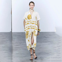 ZA new summer product European and American style women's temperament plant print shirt-style short-sleeved dress 3484192 100