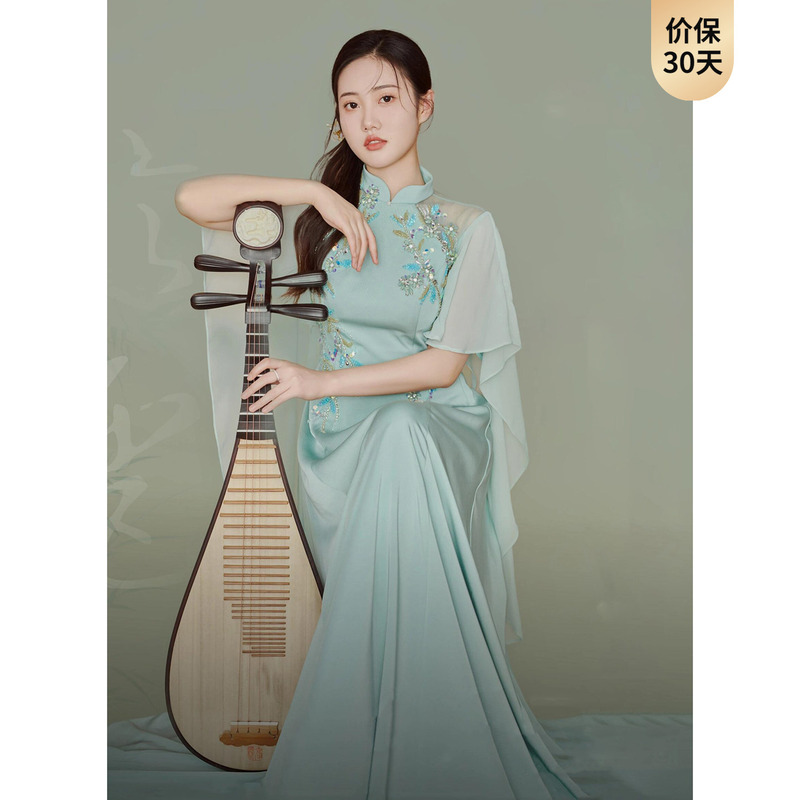 Guzheng Performance Dress, Ethnic Vocal Solo Performance Dress, Host's Annual Meeting Dress, Choir Conductor Performance Outfit Guzheng Performance Dress, Ethnic Vocal Solo Performance Dress, Host's Annual Meeting Dress, Choir Conductor Performance Outfit