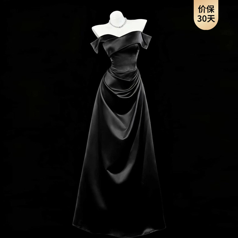 One-Shoulder Black Evening Dress, Elegant Student Formal Dress, Performance Dress for Art Exams, Banquet Host Vocal Performance Dress