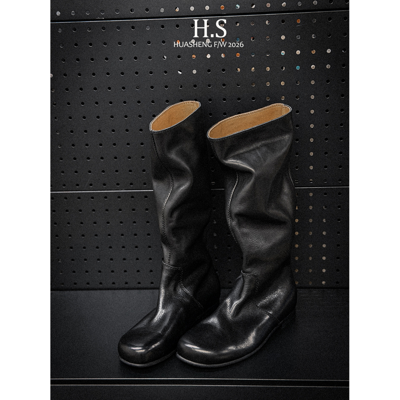 【Huasheng Handmade Original】Heavy-Duty, Meaty-Feel Cowhide, Barn-Style Flat-Heeled Wide-Calf High Boots, Long Boots for Women 【Huasheng Handmade Original】Heavy-Duty, Meaty-Feel Cowhide, Barn-Style Flat-Heeled Wide-Calf High Boots, Long Boots for Women