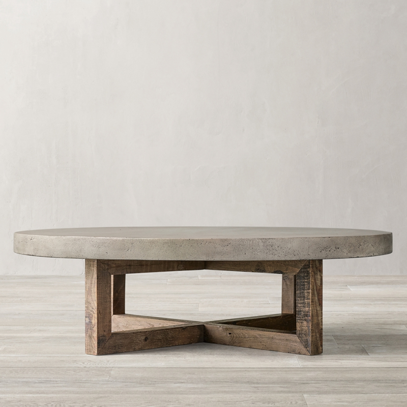 American industrial style solid wood coffee table imitation cement color villa restaurant designer round table dining table reception negotiation table