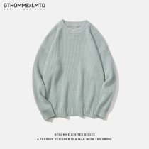 2021 Spring and Autumn new mens solid color sweater loose casual round neck thick coat mens trend long sleeve sweater