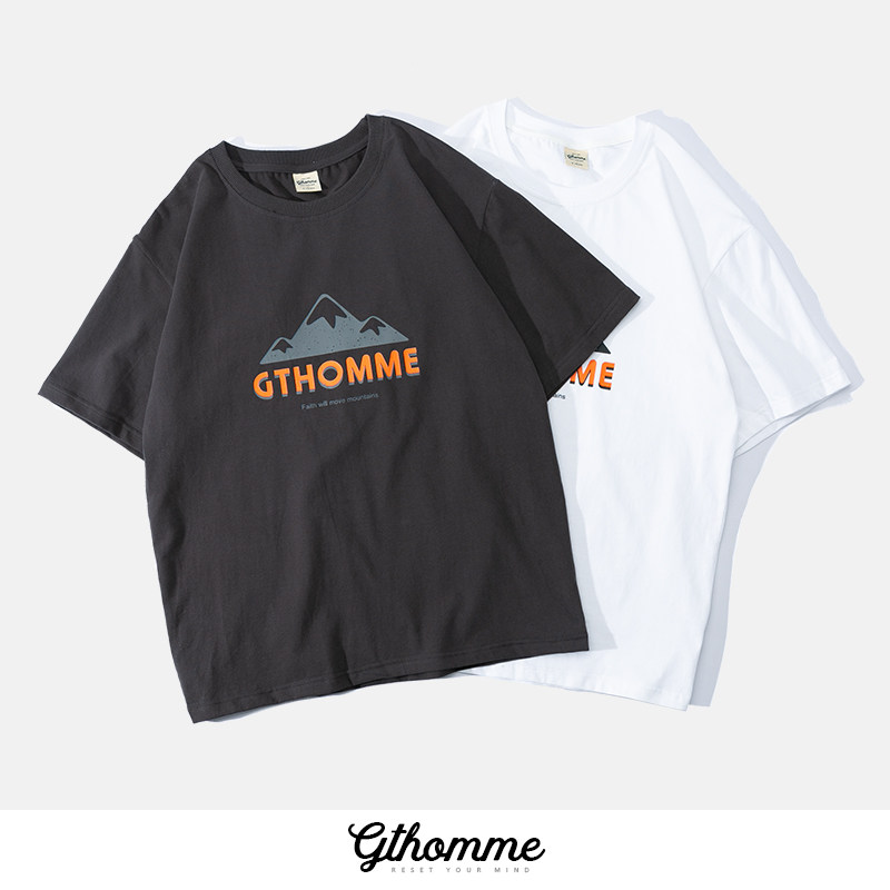 2022 Spring autumn new men short sleeve loose printed Korean version Trend half sleeve round collar cover head casual tide card T-shirt