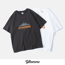 2021 Spring and Autumn new mens short sleeve loose print Korean version of the trend half sleeve round neck casual Tide brand T-shirt