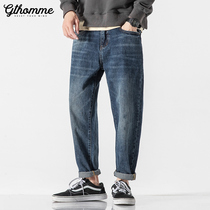 2021 Autumn New Mens Jeans Loose Straight Korean Fashion Leisure Joker ankle-length pants Mens Tide Brand