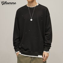 Autumn pullover sweater mens coat long sleeve loose round neck Korean trend wild casual fake two autumn clothes paint points