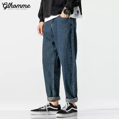 Autumn new men's jeans loose straight Korean trend wide leg pants trend long pants men's retro tooling