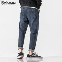 2021 autumn new trendy brand jeans mens loose straight casual Joker washed youth long pants mens tide