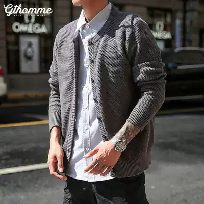 gthomme2021 spring and autumn new cardigan sweater men's Japanese loose trend casual sweater jacket men