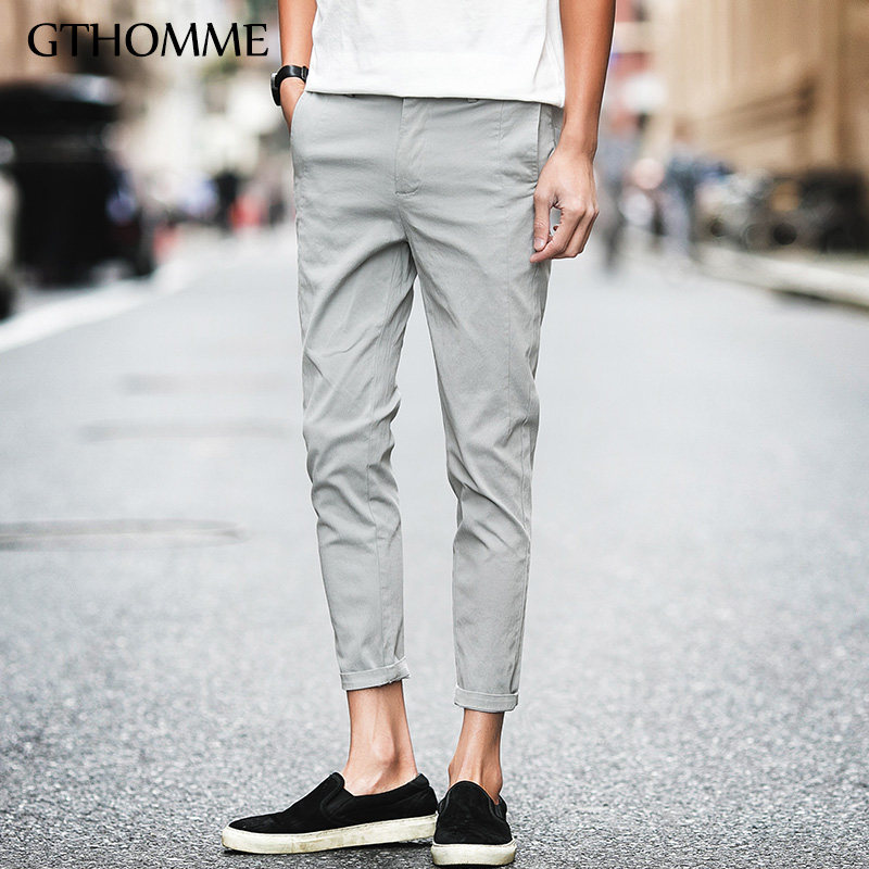 Quarter-end clear cabin Two-fold Spring autumn men's 90% casual pants Young slim fit small feet 90% Pants Men