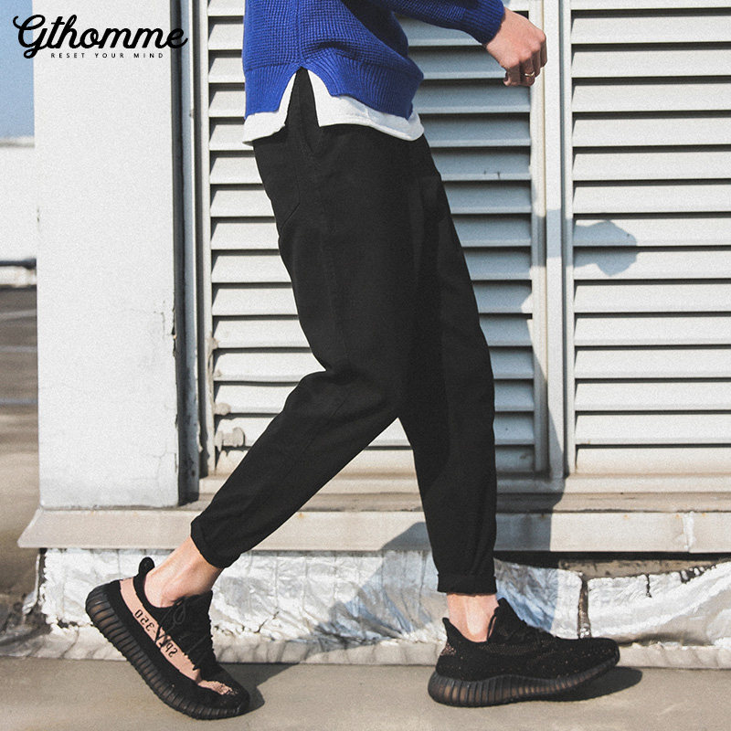 Quarter-end clear cabin Two-fold spring autumn black casual pants Men's loose smoke pipe pants men's pants 100 hitch khalaren pants