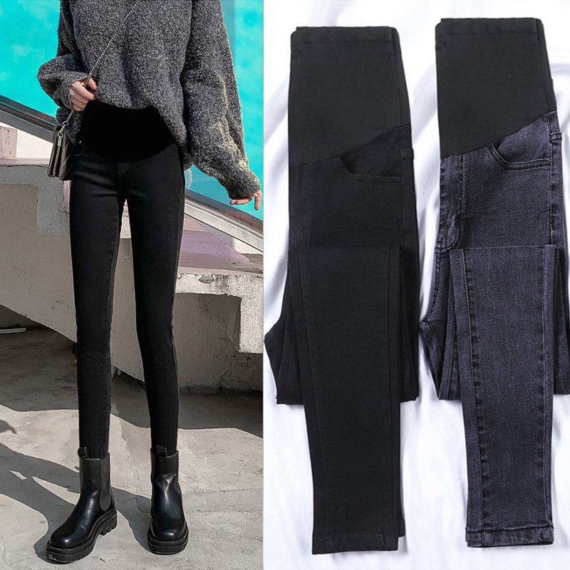 Maternity Pants for Spring and Autumn, Black Skinny Pants, Stretchy Leggings, Plus-Size Jeans, Thin Long Pants for Autumn