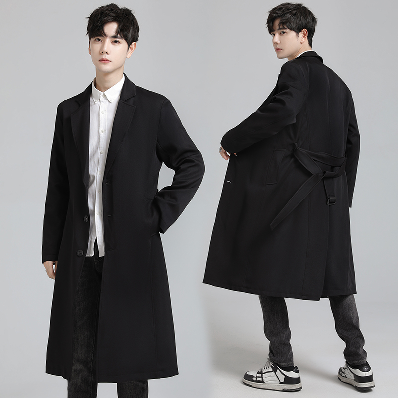 Autumn Men's Extra-Long Trench Coat, Casual Slim-Fit Overcoat, Men's Knee-Length Jacket, Thin Suit-Style Trench Coat, Mid-Length Autumn Men's Extra-Long Trench Coat, Casual Slim-Fit Overcoat, Men's Knee-Length Jacket, Thin Suit-Style Trench Coat, Mid-Length