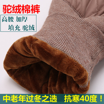  Camel velvet cotton pants Mens plus velvet thickened cotton pants womens middle-aged and elderly wool high waist plus fat warm pants large size loose winter