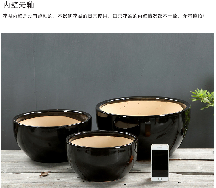 Bắc Âu ánh sáng cổ điển gốm đen lớn chậu hoa bình hoa chèn thịt bát hoa sen xương rồng - Vase / Bồn hoa & Kệ bình hoa giả đẹp