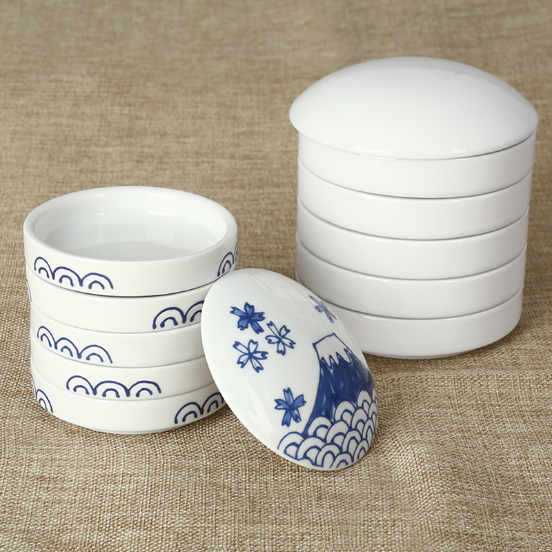 Five-layer ceramic palette with cover Jingdezhen blue and white porcelain Chinese painting paint saucer size calligraphy ink box watercolor