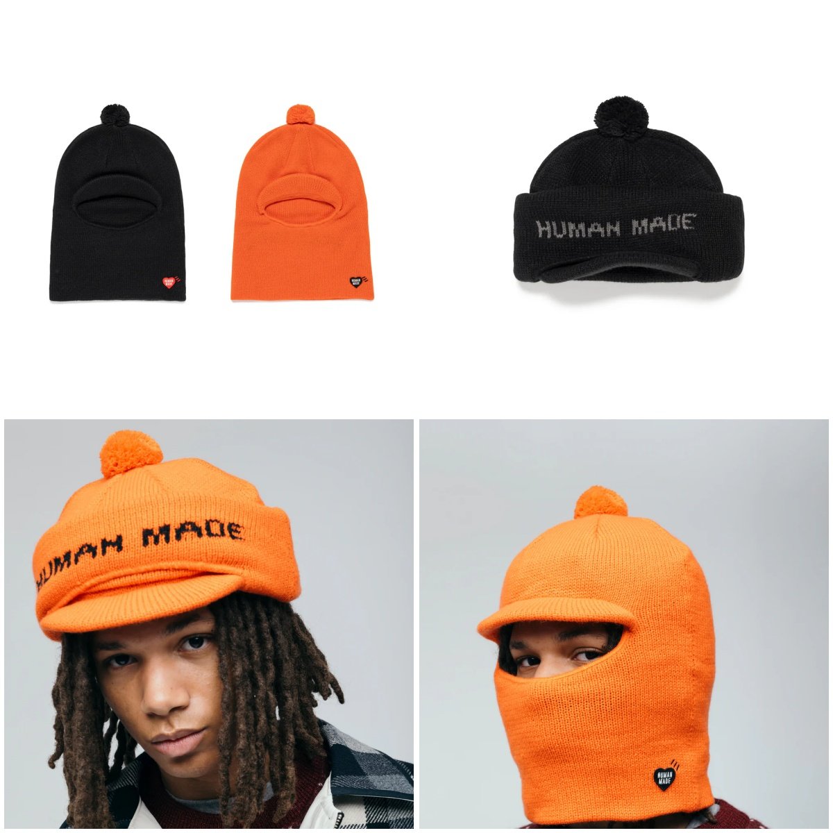 HUMAN MADE BALACLAVA KNIT CAP 25AW爱心刺绣字母图案双面针织帽评价