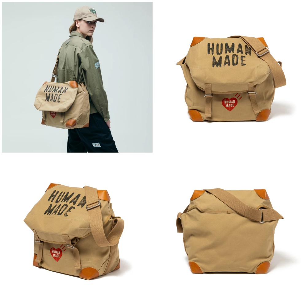国仓HUMAN MADE CANVAS SHOULDER BAG 25AW 字母爱心斜跨单肩布包