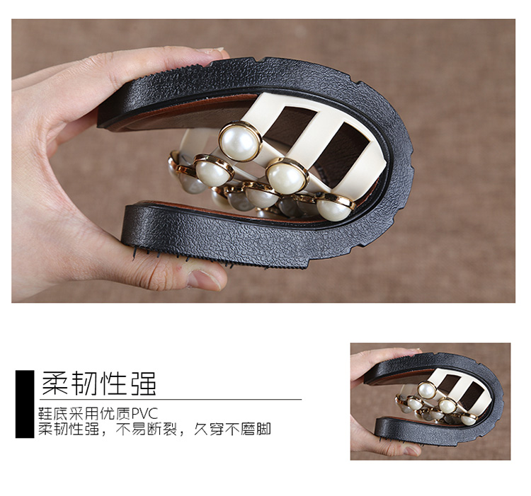 Thời trang Hàn Quốc đầu vuông ngọc trai trượt phẳng giải trí bằng phẳng với một từ sandal mới dép nữ mùa hè bãi biển giày thủy triều sandal nữ hàn quốc