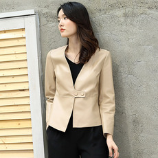 Кожаная куртка 2020秋新款海宁绵羊皮真皮皮衣女短款机车服皮夹克潮v领修身外套