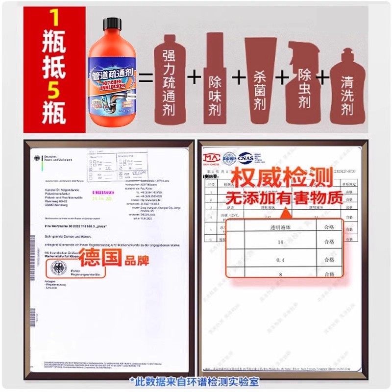 Pipe Dredging Agent Powerfully Dissolves Blockages in Drains, Toilets, and Bathrooms, Deodorizes Kitchens, and Removes Grease and Oil Stains