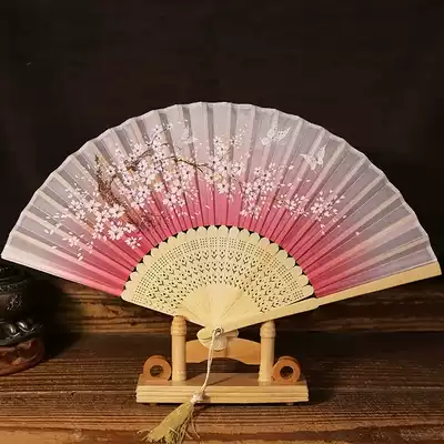 Fan Ancient style folding fan Portable lady folding summer Chinese style dance fan Retro tassel portable dancing small fan