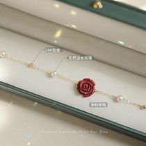 Rose pearl bracelet female 14K gold does not fade hand decoration flower advanced sense Original design