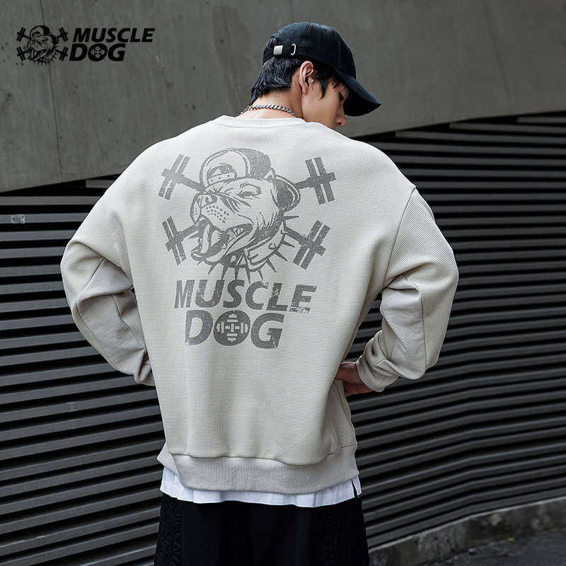 Muscle Dog Tide Makeshirt Waffger Circular Guardian autumn and winter plush relaxed fitness sports cover