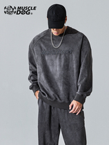 Muscle dog sports round neck sweater mens trendy brand spring and autumn new suede loose long-sleeved pullover fitness clothes