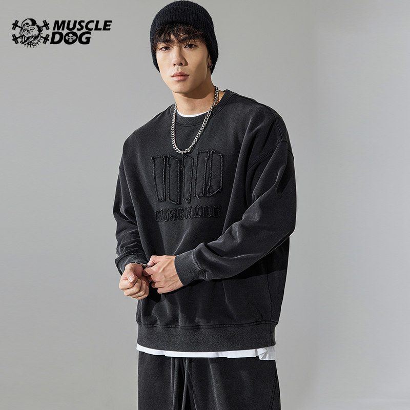 Muscle dog autumn and winter tide wash water for old long sleeve headshirt loose sports and leisure fitness circle suit male