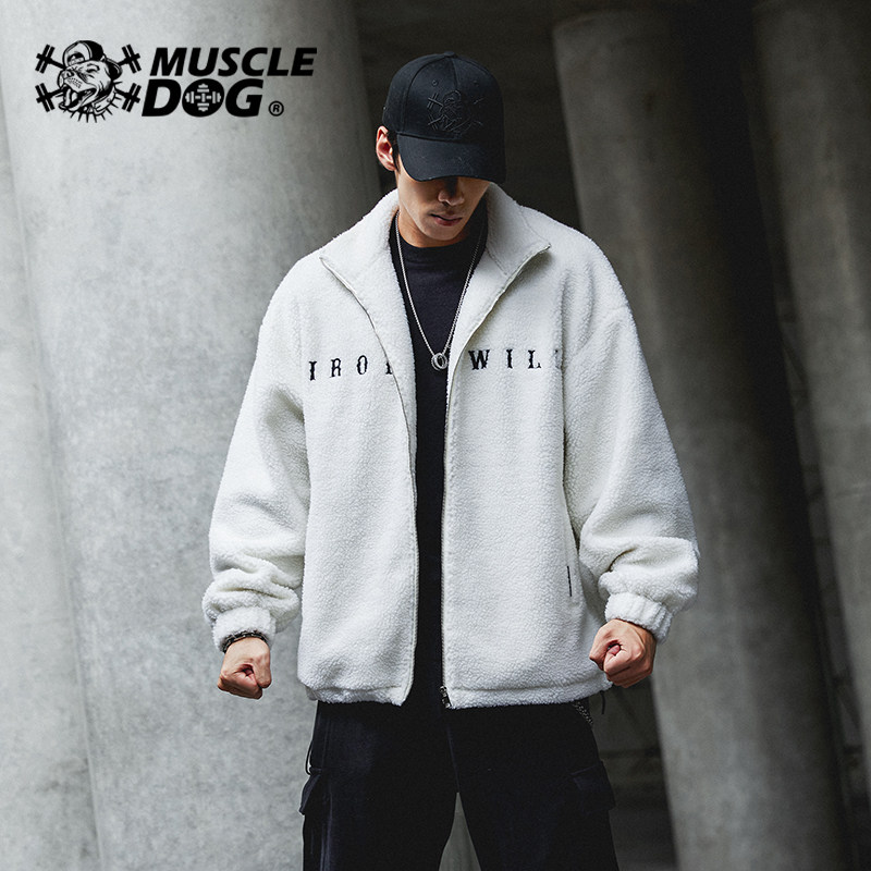 Muscle dog tide sports lamb jacket male winter warm short sweater cotton cotton stand - collar sportswear