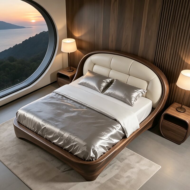 Medieval-Style Solid Wood Master Bedroom Double Bed 2X 2.2m Soft-Upholstered Large Bed 2026 New Model Black Walnut 1.8m Wedding Bed