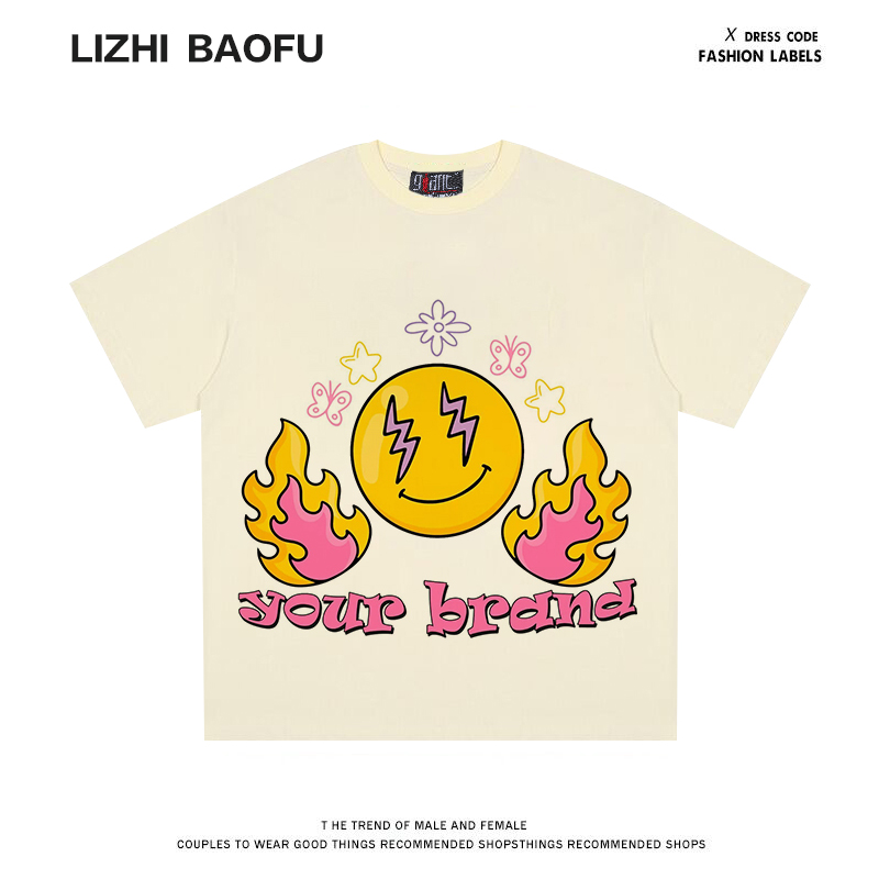 New retro flame expression printed short sleeve T-shirt male and female summer ins Chauffins Hip Hop Loose Lovers