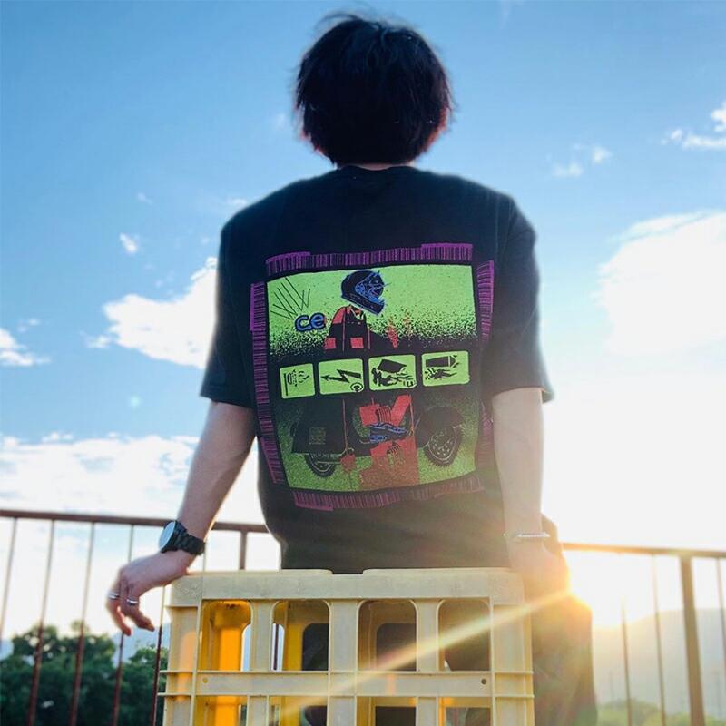 LIFE CAVEMPT tide brand C E retro abstract electric car pattern printing round neck loose men's and women's short-sleeved T-shirt