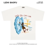 Ретро мультяшная футболка подходит для мужчин и женщин, wish, в американском стиле, короткий рукав, оверсайз