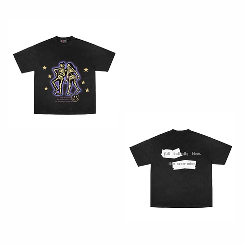 Веселый скелет скелета Skull Skeleton American Loak Skeleton Skeleton с коротким рукавом Tide Street Street T -For