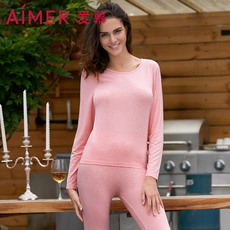 теплая пижама 【牛奶系】aimer爱慕黑科技保暖内衣女上衣薄打底秋衣am722151
