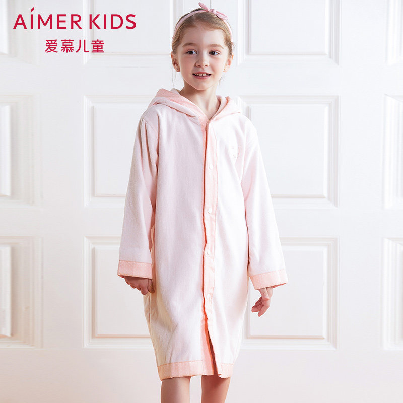 AIMER Children's pyjamas girls bathrobes cotton quality autumn and winter even hat bathrobe AK1440121