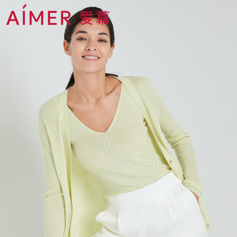 AIMER22SS light-fit knit long sleeve cardiovert blouse AM727352