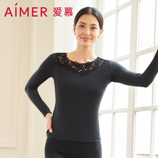 теплая пижама aimer爱慕秋冬保暖打打底衫秋衣女薄款圆领长袖上衣am723303
