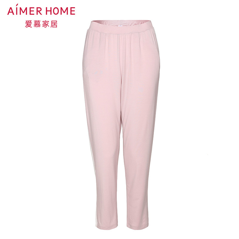 AIMER Pyjamas Woman Summer Thin with hot summer straight drum spliced long pants can be worn outside pyjamas AH470881