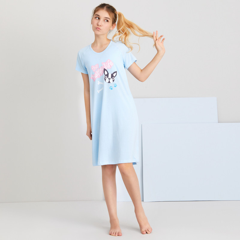 Aimer Junior loves young bulldog girl short sleeve nightgown AJ1444902
