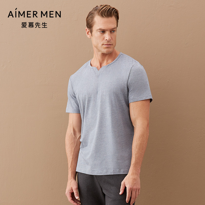 Aimer menAIMER Mr. Sleep Home Sleep Home V Collar Short Sleeve Blouse Pyjamas for men's autumn and winter NS41B861
