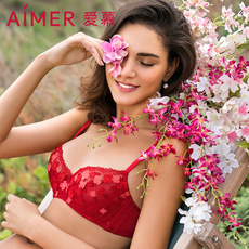 Бюстгальтер aimer爱慕红品繁花3/4性感内衣女蕾丝深v聚拢薄文胸am132001
