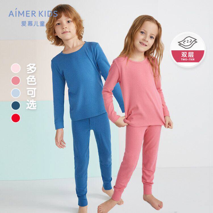 Love children's warm underwear boys and girls autumn winter warm sun double layer red autumn clothes autumn pants set AK1722212