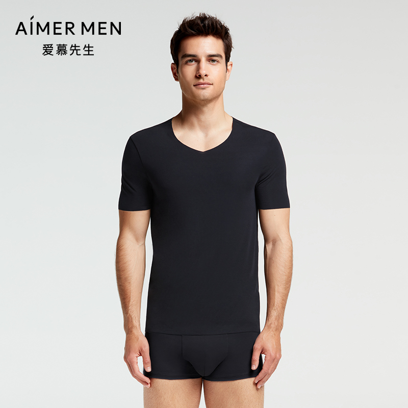Mr. AIMER is comfortable for men Modale V collar thin spring summer short sleeve blouses NS12B061