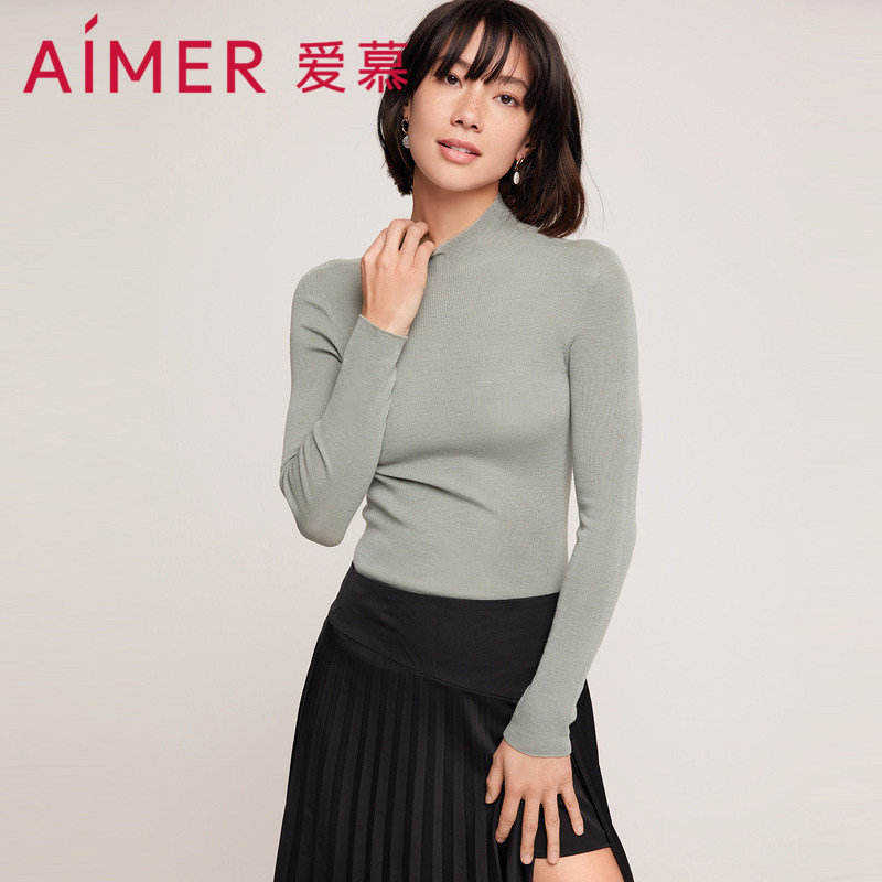 AIMER Fever Coat Girl Light Knit II Small high collar cotton wool can be externally worn with bottom blouses AM726642