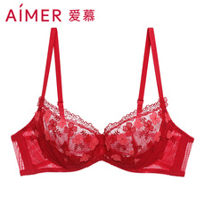 Бюстгальтер aimer爱慕红品繁花3/4性感内衣女蕾丝深v聚拢薄文胸am132001