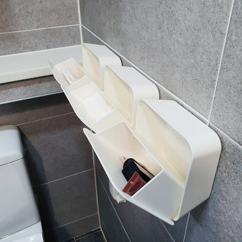 Minimalist white nail-free wall-mounted containing cartridge cover mask small matter cotton stick finishing box adhesive bathroom shelve