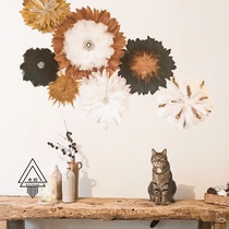 (Meng Yu) ins wind round color feather wall decoration bedroom living room sofa homestay decoration can be customized